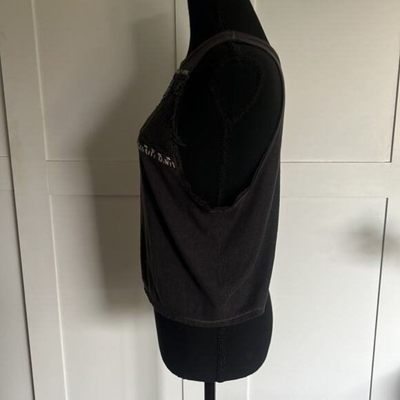 Free People We The Free Charcoal Tank Top with Flower Embroidered Details -Small - Picture 7 of 11